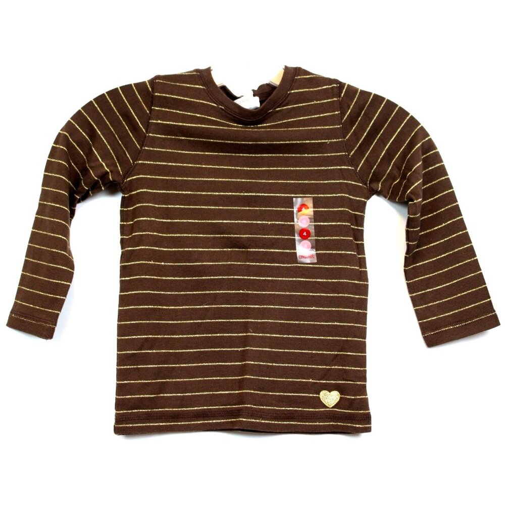 NWT 2008 Gymboree Mountain Cabin Brown T-Shirt Gold Stripe Heart Shirt sz 4